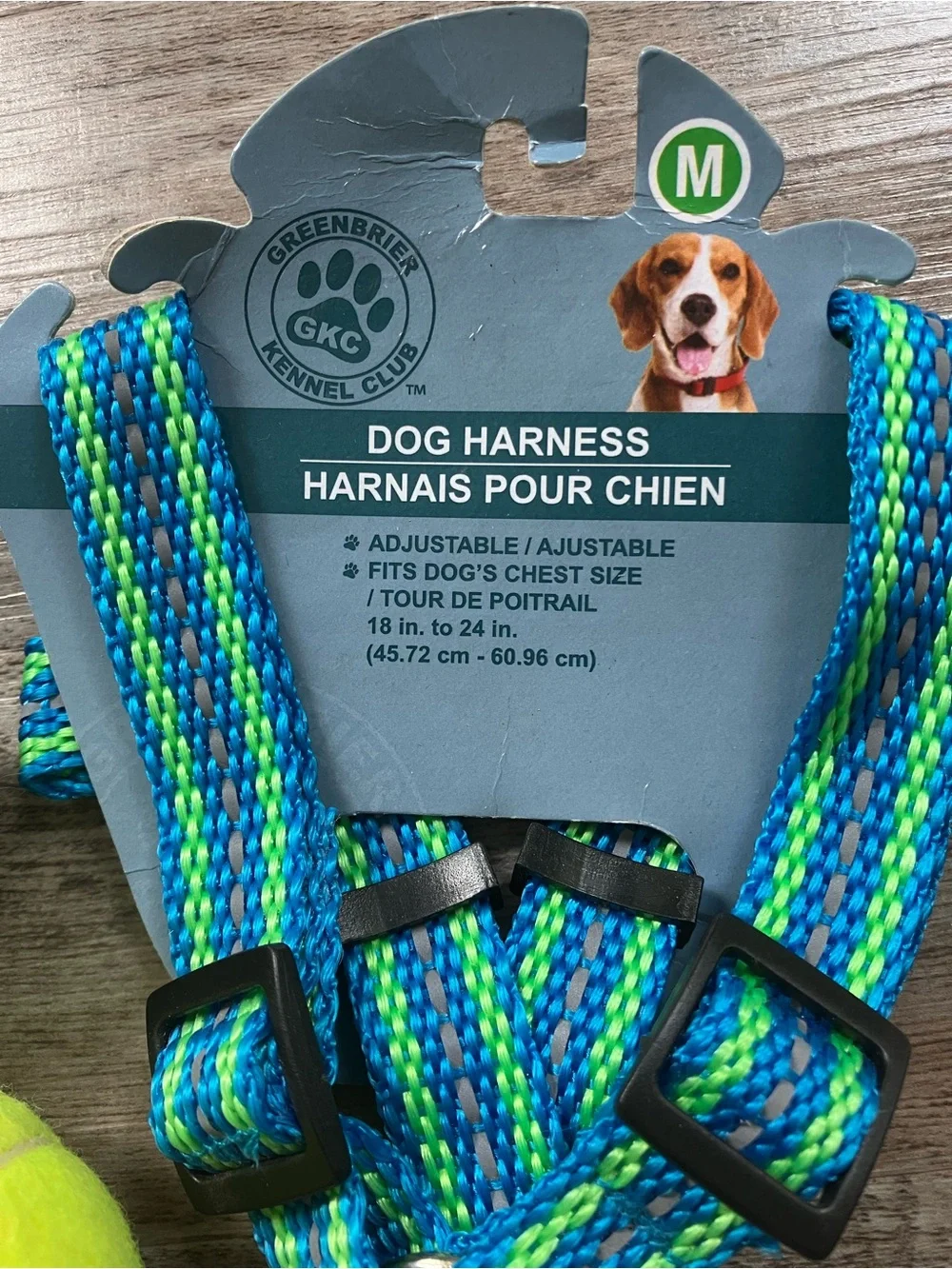 Greenbrier M Adjustable Dog Harness AND tennis ball with waste dispenser/bags